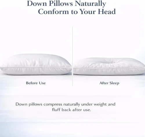 Miniatura 3 de Continental Bedding Almohada de plumas de doble cámara estilo hotel de 300 hilos de algodón para dormir laterales y de espalda, tamaño King, paquete