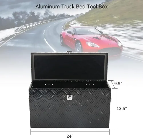 Miniatura 2 de Caja de herramientas de aluminio con placa de 24 pulgadas con rayas, para ATV, UTV, camioneta, impermeable, organizador de almacenamiento cuadrado