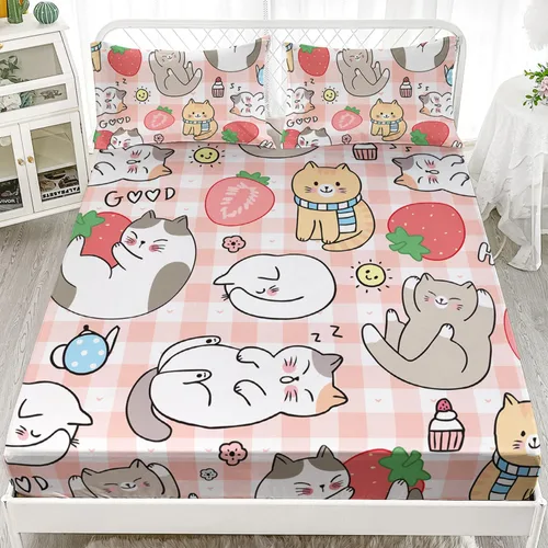 Miniatura 22 de AILONEN Lovely Bear - Juego de sábanas bajeras tamaño Queen, juego de ropa de cama con pajarita de dibujos animados para niños y niñas, sábana