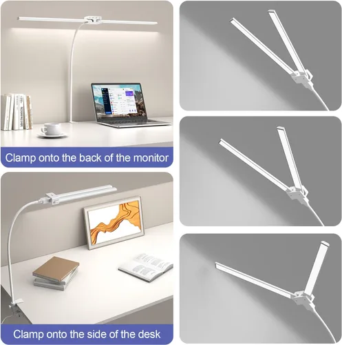 Miniatura 2 de EppieBasic Lámpara de escritorio LED, luz de escritorio de doble cabezal de 24 W, lámpara de mesa de trabajo de abrazadera de arquitecto, lámparas