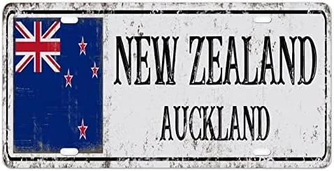 Placa de Nueva Zelanda con bandera nacional de Nueva Zelanda, placa de la ciudad de Auckland, recuerdo del país, letrero decorativo de metal para
