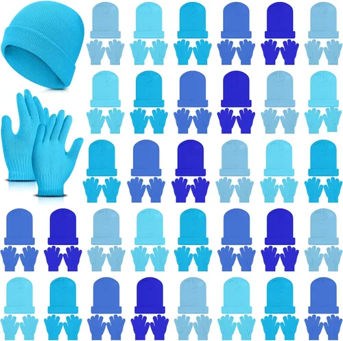 Miniatura 15 de Handepo 60 unidades de gorro y guantes de invierno para niños, sombreros de punto a granel, guantes cálidos unisex para clima frío, regalos