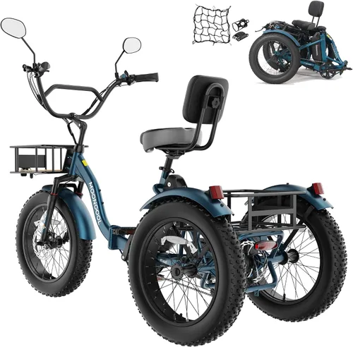 Miniatura 8 de MOONCOOL Triciclo eléctrico plegable para adultos, Etrike de aluminio de 20 pulgadas, clasificado 500 W, batería extraíble de 48 V frenos de disco