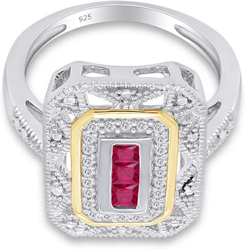Miniatura 3 de Anillo Art Deco de plata de ley con detalles de diamante natural blanco y rubí creado