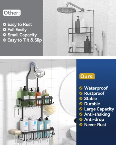 Miniatura 9 de YASONIC Organizador de Ducha Colgante, Organizador de Ducha Antióxido Colgante, Estantes de Ducha de Aluminio para Interior de Ducha con Ganchos