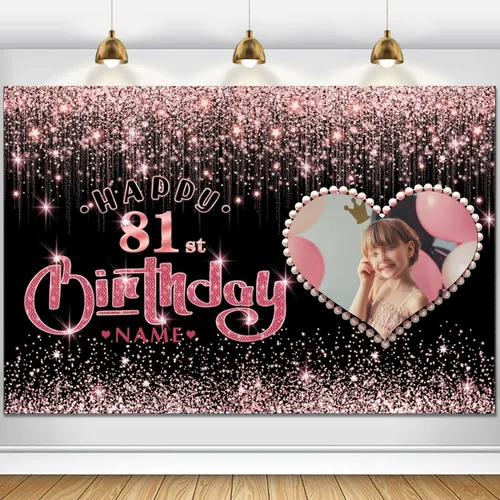 Miniatura 67 de Cartel personalizable de decoración de feliz cumpleaños número 100 de oro rosa - Personalización de fondo de fotos de gran tamaño - Admite fotos