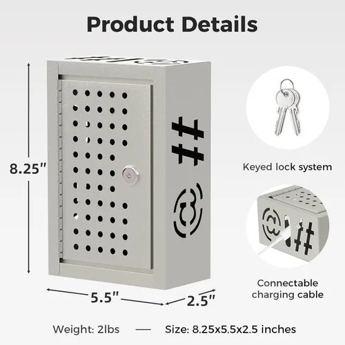 Miniatura 3 de OSKIE Caja de tiempo de inactividad con cerradura para teléfono con llave, armario de almacenamiento de teléfono inteligente de metal, soporte