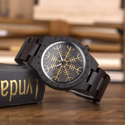 Miniatura 4 de BOBO BIRD Relojes de madera con grabado único para hombre, correa de madera de lujo con caja de madera de bambú