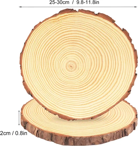 Miniatura 2 de 4 piezas de rodajas de madera natural de 10-12 pulgadas, círculos de madera de pino sin terminar con corteza para posavasos, manualidades DIY