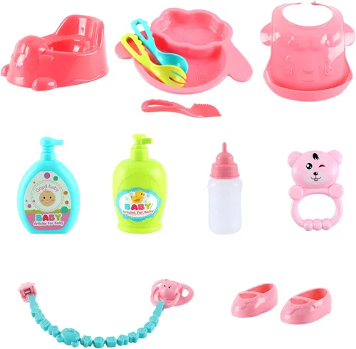 Miniatura 6 de deAO Cochecito de bebé para niños, juego de rol con una variedad de juguetes de alimentación y tapete de juego, cuna de viaje, cochecito y bolsa