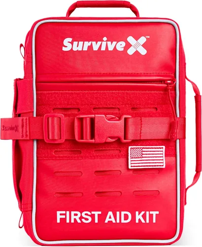SurviveX Kit de primeros auxilios profesional grande para automóvil, viajes y hogar, kit de emergencia para senderismo, camping, mochilero y al aire