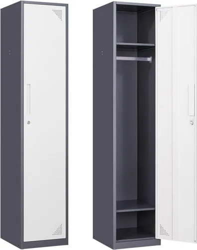 Miniatura 11 de PEUKC Armario de almacenamiento de metal, armario de almacenamiento de 71 pulgadas de alto para empleados, gabinete de acero con cerradura y llaves