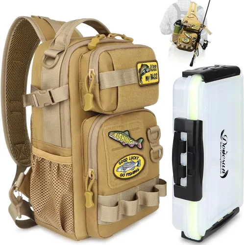 Miniatura 13 de Dovesun Mochila de pesca pequeña con cajas de aparejos, bolsa de pesca con parches bordados de bricolaje, bolsa de aparejos de regalo para hombres