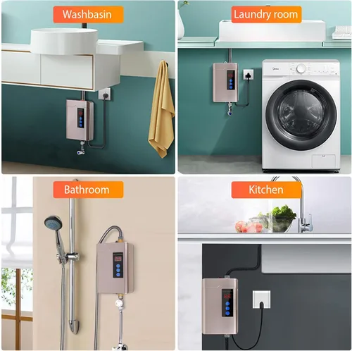 Miniatura 7 de Calentador de agua eléctrico sin tanque, pequeño calentador de agua instantáneo para fregadero de cocina, 3000 W 110 V, con pantalla digital LCD