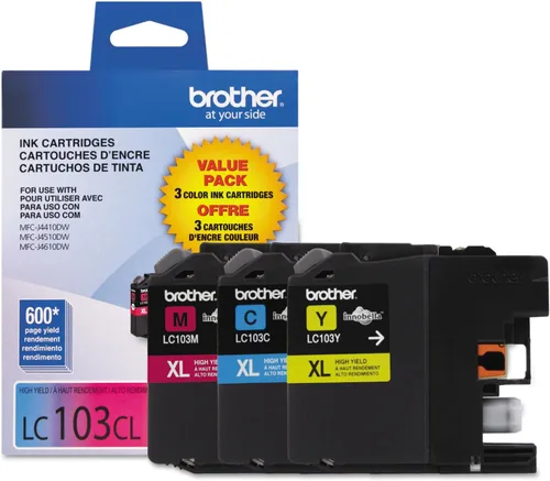 Brother LC1033PKS, LC-103, Tinta de alto rendimiento Innobella, rendimiento de 600 páginas, paquete de 3, cian-magenta-amarillo