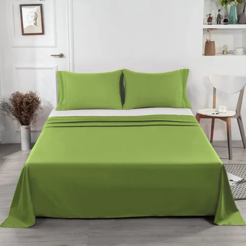 Miniatura 6 de Lirex Sábana encimera verde frijol tamaño individual, microfibra cepillada ultra suave y transpirable de 1800, sábana encimera de calidad de hotel