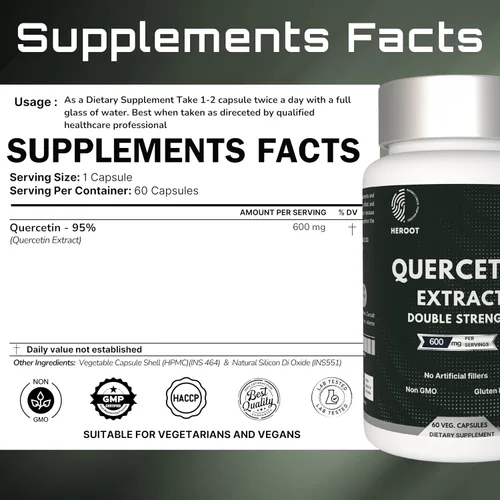Miniatura 6 de Cápsulas de extracto de quercetina sin OMG, sin gluten, vegetariano apoya la energía general de la fuerza de la salud (120 cápsulas)