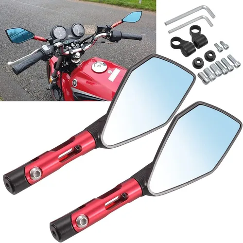 Miniatura 7 de KATUR Espejos de extremo para manillar de motocicleta, espejo retrovisor negro, antideslumbrante, color azul, ojo de halcón, 0.315 in, 0.394 in