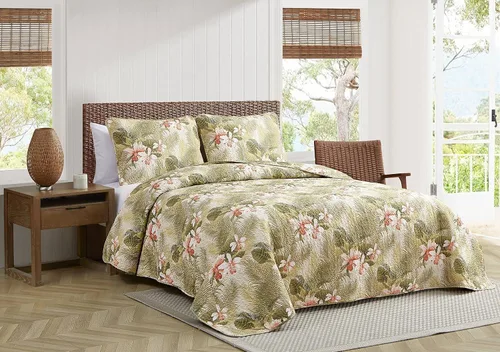 Tommy Bahama - Juego de edredón King, ropa de cama reversible floral con fundas a juego, juego de cama de temporada (verde orquídea tropical, King)