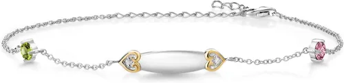 Tobillera de plata 925 y oro amarillo de 10 quilates, personalizada, con peridoto rosa, diamantes cultivados en laboratorio, grabado con inicial,