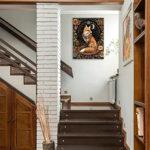Miniatura 4 de Lienzo decorativo para pared, diseño de zorro, diseño bohemio de animales para cocina, sala de estar, dormitorio, baño, oficina, zorros, pintura