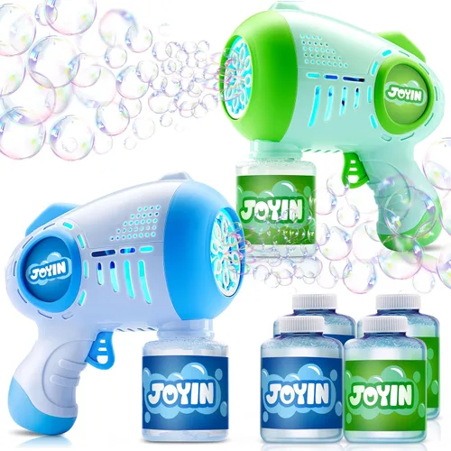 Miniatura 10 de Joyin - 2 pistolas de burbujas para niños con 4 botellas de solución, máquina automática de burbujas con 8 agujeros para niños, adultos, juguetes