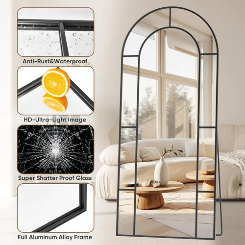 Miniatura 4 de Antok Espejo de longitud completa de 58 x 21 pulgadas, espejo de piso, espejo decorativo de ventana arqueada, decoración con marco de metal, espejos