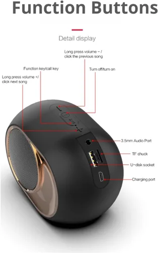 Miniatura 5 de Altavoz Bluetooth inalámbrico X6, altavoz portátil Bluetooth 5.0 con graves altos, estéreo TWS, múltiples modos de reproducción (TF/USB/AUX/FM)