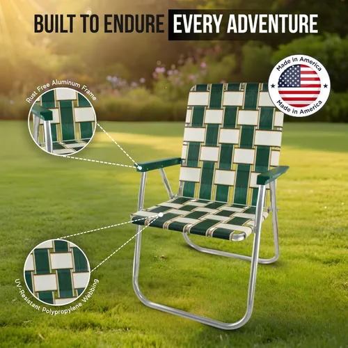 Miniatura 4 de Silla de césped plegable de aluminio al aire libre de Lawn Chair USA Sillas con correas resistentes para acampar, deportes, playa, jardín
