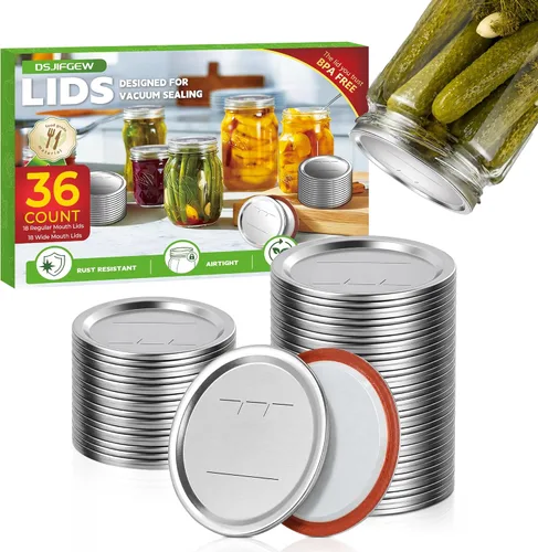 36 Pack Mason Jar Lids for Wide and Regular Mouth Jars, with Date Reminder Vacuum Seal Lids for Electric Mason Jar Vacuum Sealers