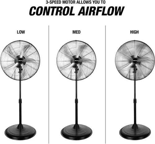 Miniatura 6 de OEMTOOLS OEM24871 - Ventilador de pedestal oscilante de 20 pulgadas, altura ajustable para garaje, tienda, gimnasio, almacén de flujo de aire