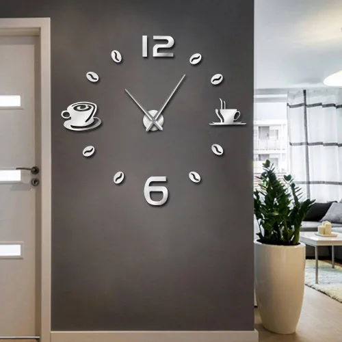Miniatura 10 de The Geeky Days Reloj de pared gigante sin marco, diseño moderno, café, taza de café, café, café, decoración de pared, cocina, reloj de pared (negro)