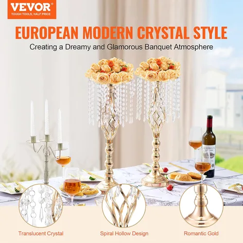 Miniatura 2 de VEVOR Centro de Mesa de Boda de Metal Dorado, Candelabro, 20 Piezas 58cm/22.83