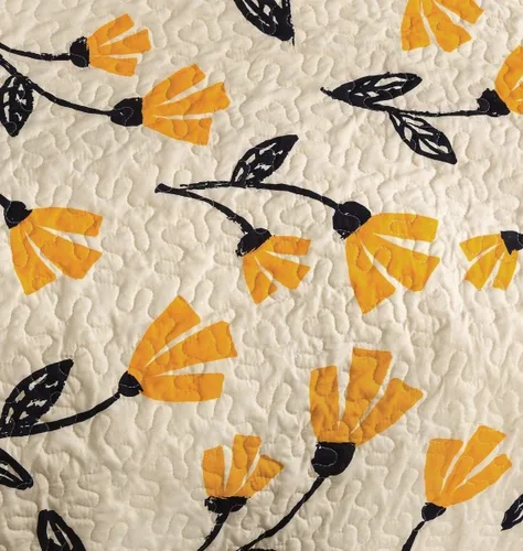 Miniatura 7 de DaDa Bedding - Juego de colcha acolchada con diseño floral botánico de flores amarillas y doradas, diseño de tulipanes de primavera, bordes