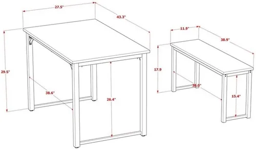 Miniatura 3 de East West Furniture PADSB01 - Juego de comedor de 3 piezas con marco de metal para espacios pequeños, contiene una mesa rectangular y 2 bancos, 43 x