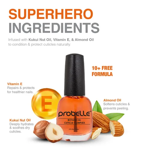 Miniatura 2 de Probelle Aceite botánico para cutículas de Kukui, acondiciona y suaviza las cutículas para un crecimiento saludable de las uñas y cutículas, 0.5