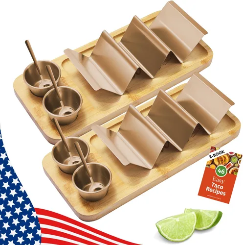 Miniatura 12 de Kit de Soportes para Tacos, Set 3-en-1 - Soporte para Concha de Taco + Bandeja de Servicio + Taza para Salsa, Plato de Presentación para Tacos