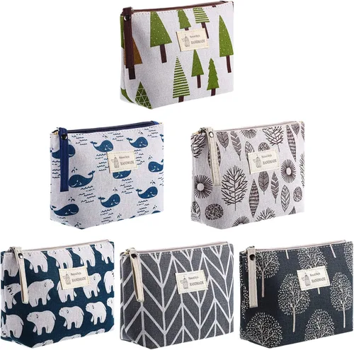 Miniatura 9 de Boao 6 bolsas de lona para cosméticos para bolso con cremallera, bolsa de maquillaje impresa, bolsa de viaje de lona multifunción para mujeres