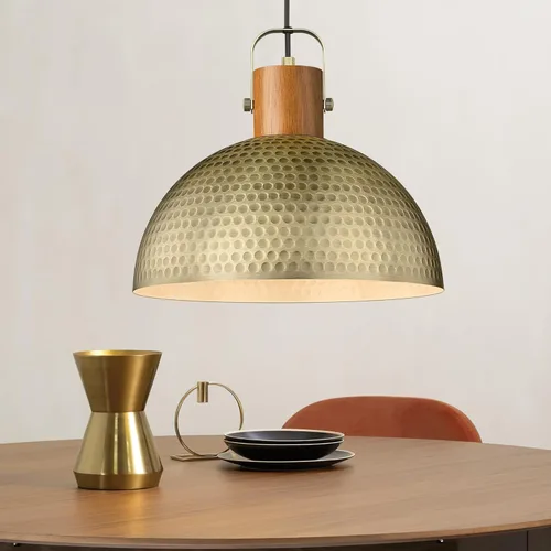 Miniatura 7 de ELYONA Lámparas colgantes martilladas grandes de 16 pulgadas, lámpara colgante de cúpula vintage de madera de fresno, candelabro de cocina de metal