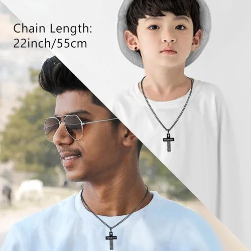 Miniatura 2 de SKQIR Collar de cruz para hombres con versículo de la Biblia, escritura religiosa cristiana para la primera comunión, colgante de cruz para niños