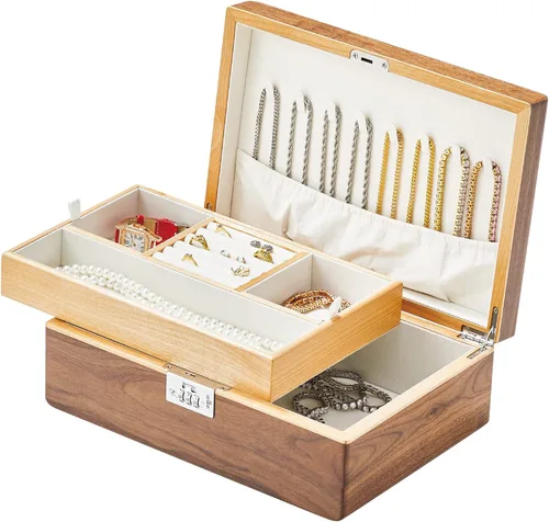 DS DeSean Organizador de joyas caja de joyería de viaje con cerradura para mujeres y hombres doble capa pequeño portátil vintage organizador de