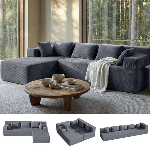 Miniatura 11 de MONVANE 55.5" Convertible Loveseat Sofa, 2-in-1 Boneless Sleeper Sofa Bed Futon Couch with Storage Pocket, Comfy Chenille Deep Seat Boneless Couch