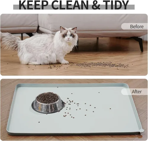 Miniatura 6 de Reopet - Tapete impermeable para alimentación de mascotas con bordes elevados altos, manteles individuales más pesados y gruesos para tazón de agua