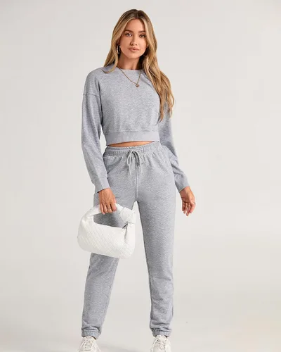 Miniatura 2 de BTFBM Conjunto deportivo de 2 piezas para mujer, camiseta corta de manga larga, sin botones, pantalón con cordón ajustable, pantalones deportivos