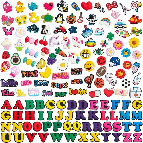 KHOCOEE - Dijes diferentes para zapatos de jardín, no al azar, en forma de letras, pulsera unisex para decoración de zapatos, regalos de fiesta, 150