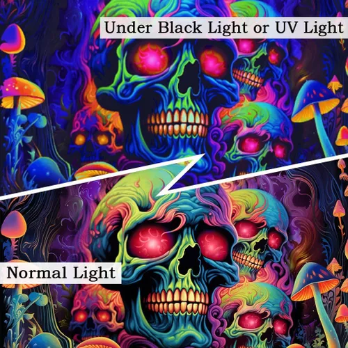 Miniatura 5 de Tapiz de calavera con luz negra, arte de pared de esqueleto reactivo a los rayos UV para dormitorio, pósteres de luz negra para adultos, tapiz