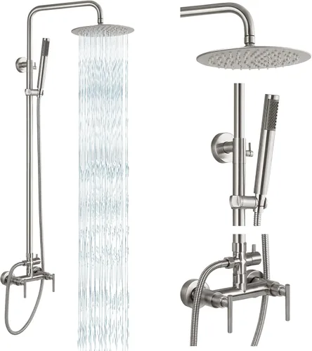 gotonovo - Accesorios para ducha al aire libre SUS304 de acero inoxidable, kit de ducha de lluvia de alta presión montado en la pared, llave con