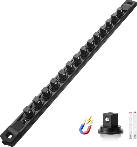 Miniatura 31 de Reniteco Juego de organizador de enchufes magnéticos, 3 piezas de 1/2 pulgada 3/8 pulgadas 1/4 pulgadas de aleación de aluminio con 40 clips Negro
