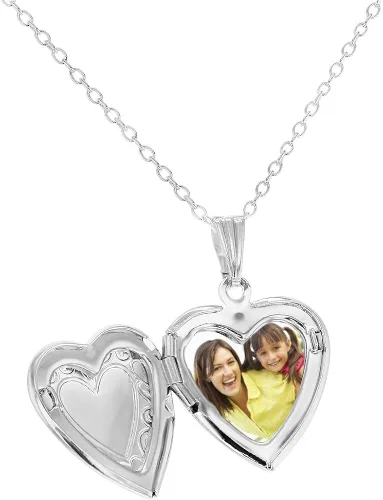 Miniatura 2 de In Season Jewelry Collar con colgante de medallón de fotos de corazón pequeño de amor en tono plateado, ideal para niños pequeños y niñas pequeñas