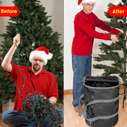 Miniatura 5 de ProPik Bolsa de almacenamiento de luz de Navidad Organizador de almacenamiento de luz navideña con 3 carretes de metal para luces de árbol